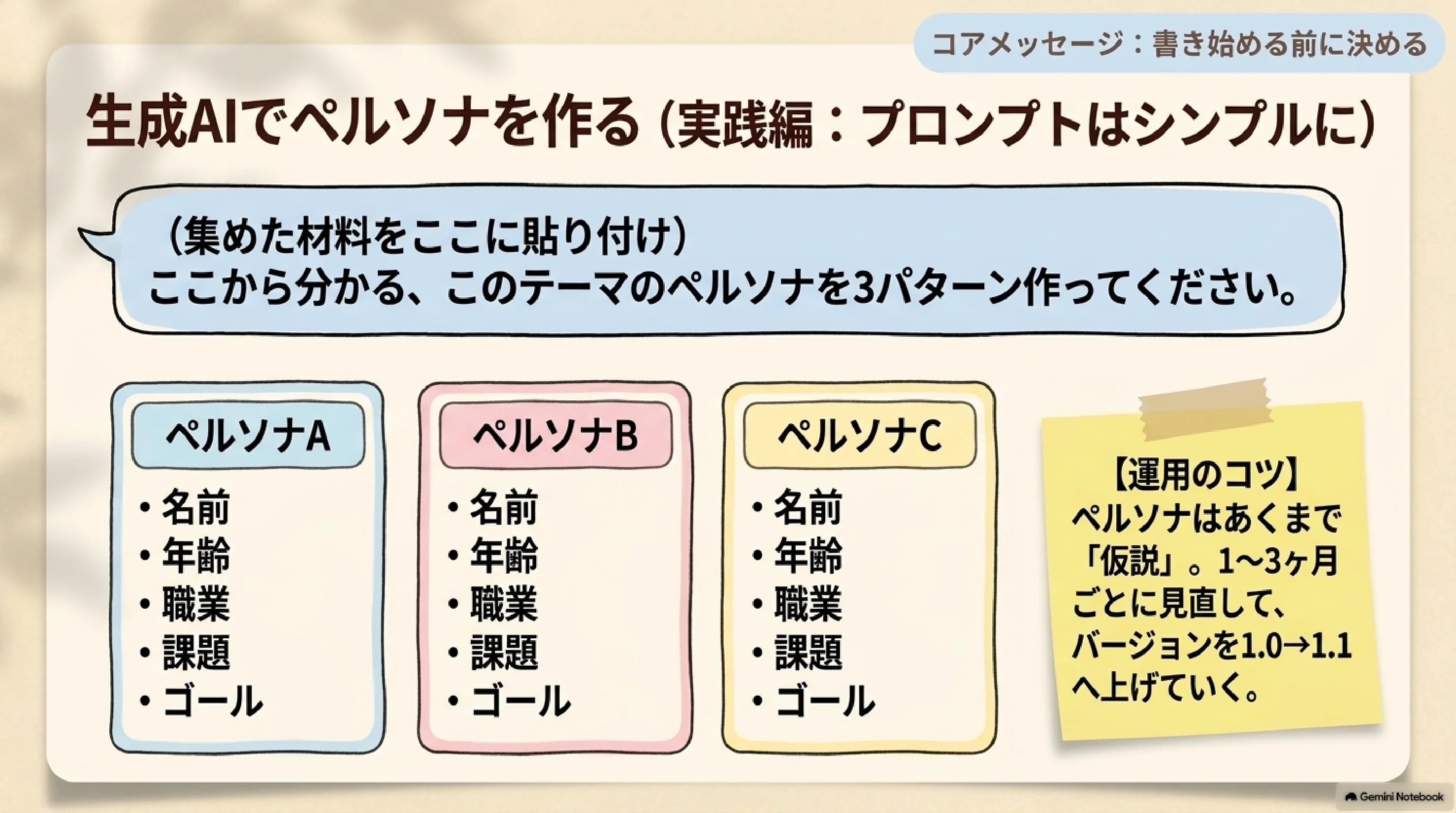 生成AIへ材料を渡してペルソナ案を作る
