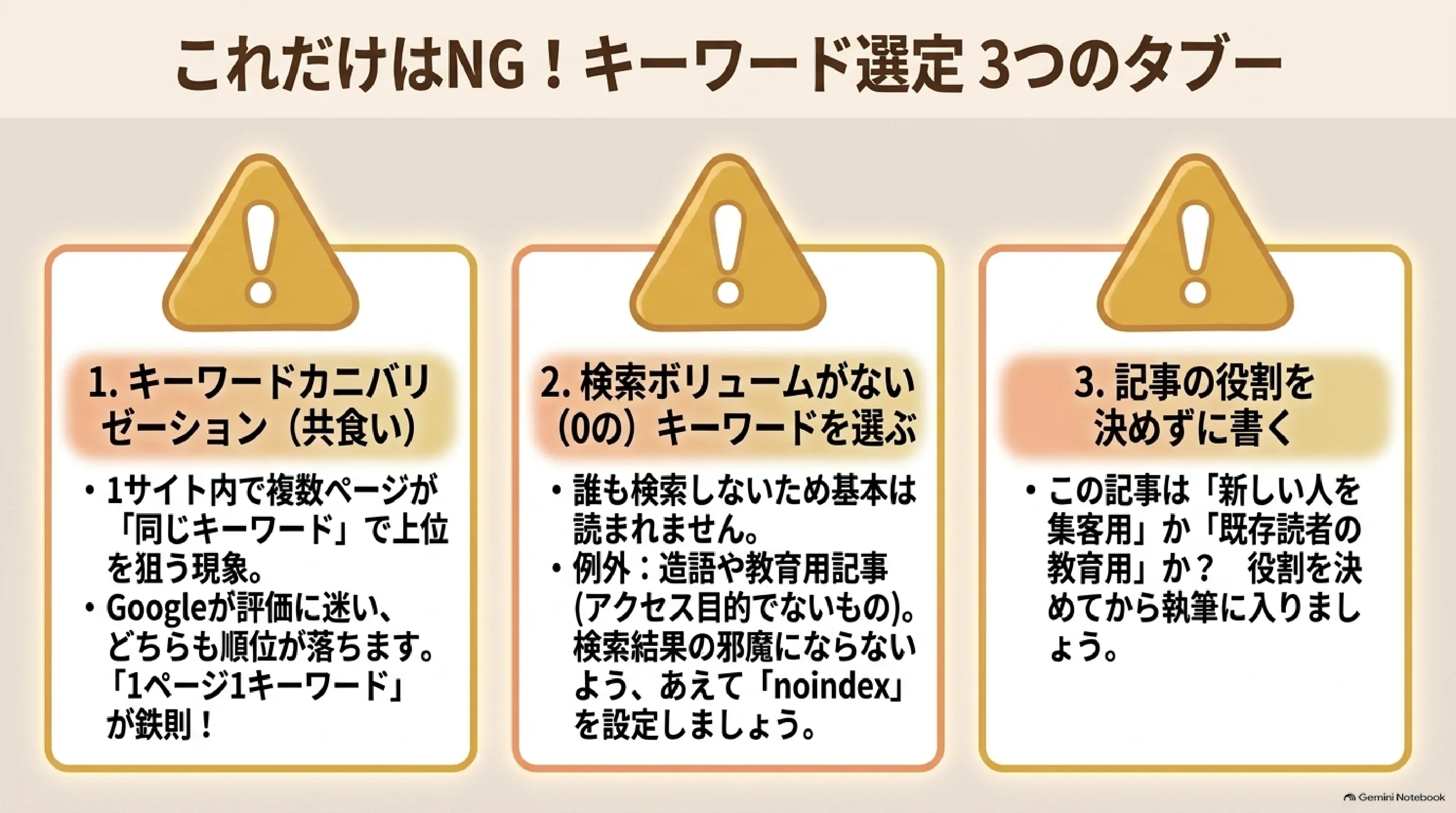 キーワード選定で避ける3つのタブー