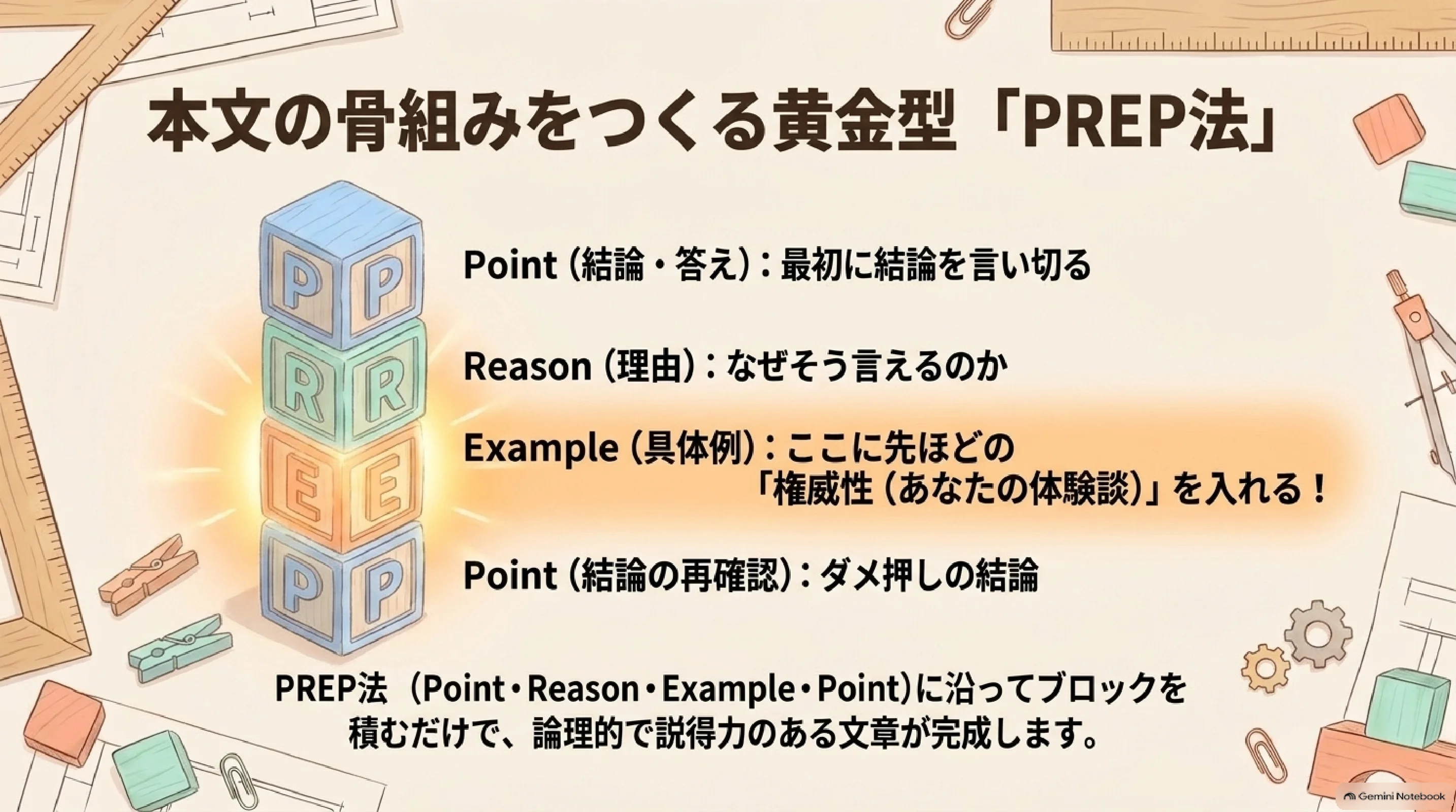 PREP法は結論理由具体例結論の黄金型