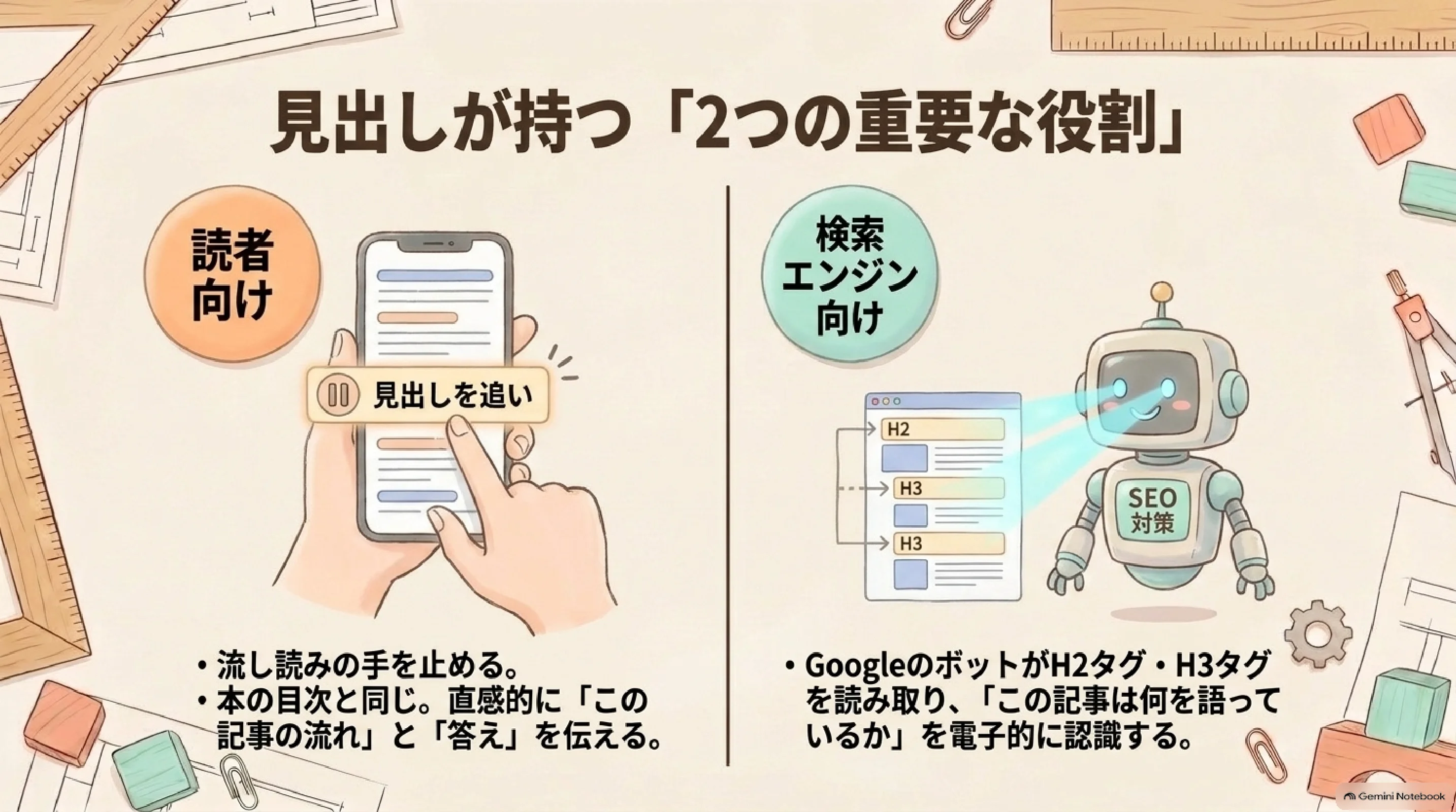 見出しの読者向けと検索エンジン向けの役割