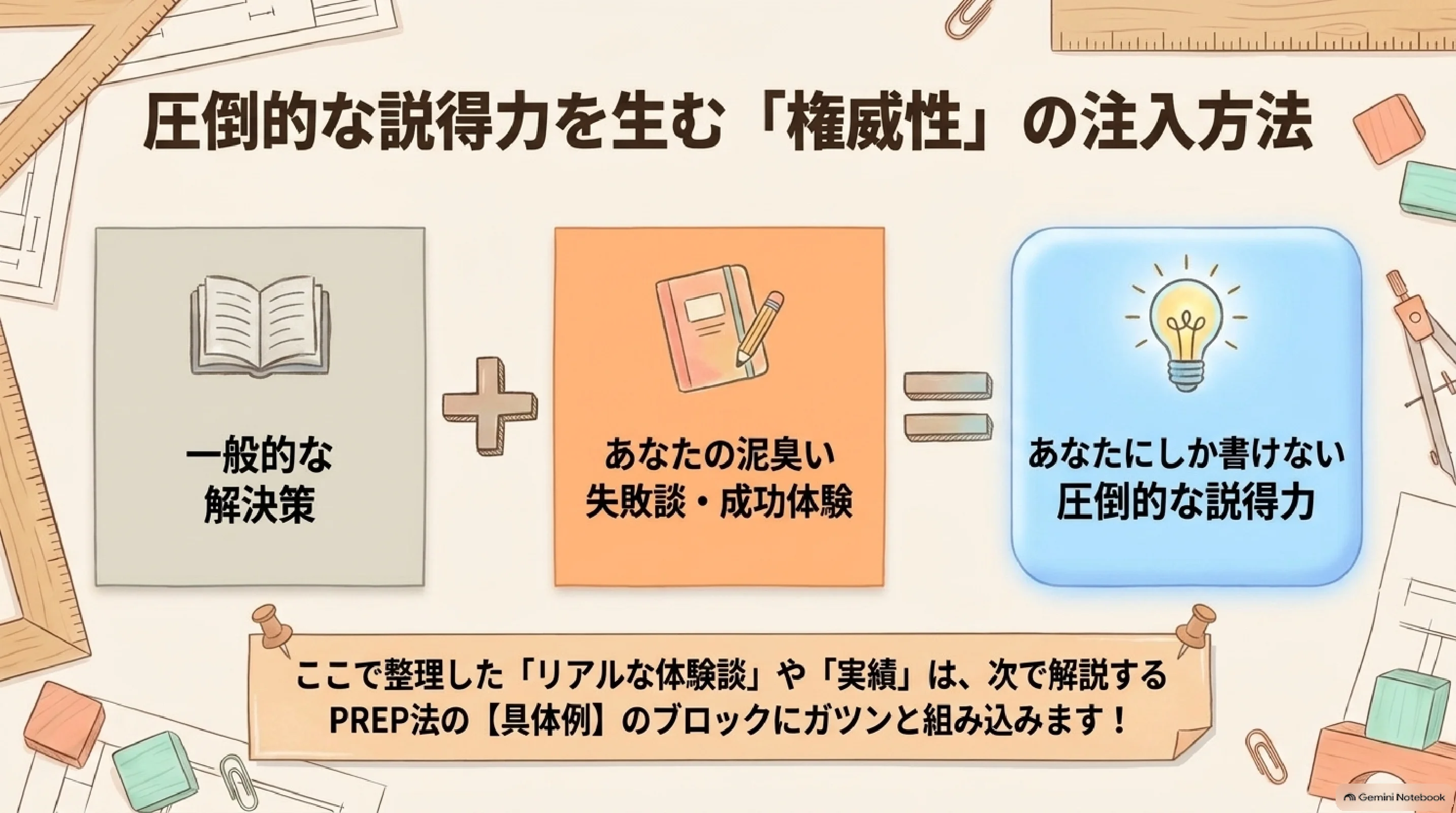 一般論に自分の失敗談と成功体験を注入する