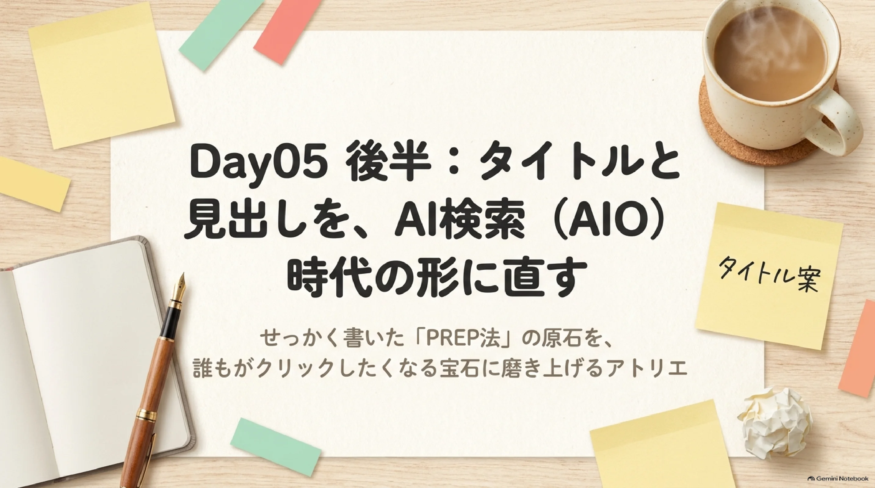 付箋と万年筆でタイトル案を設計する