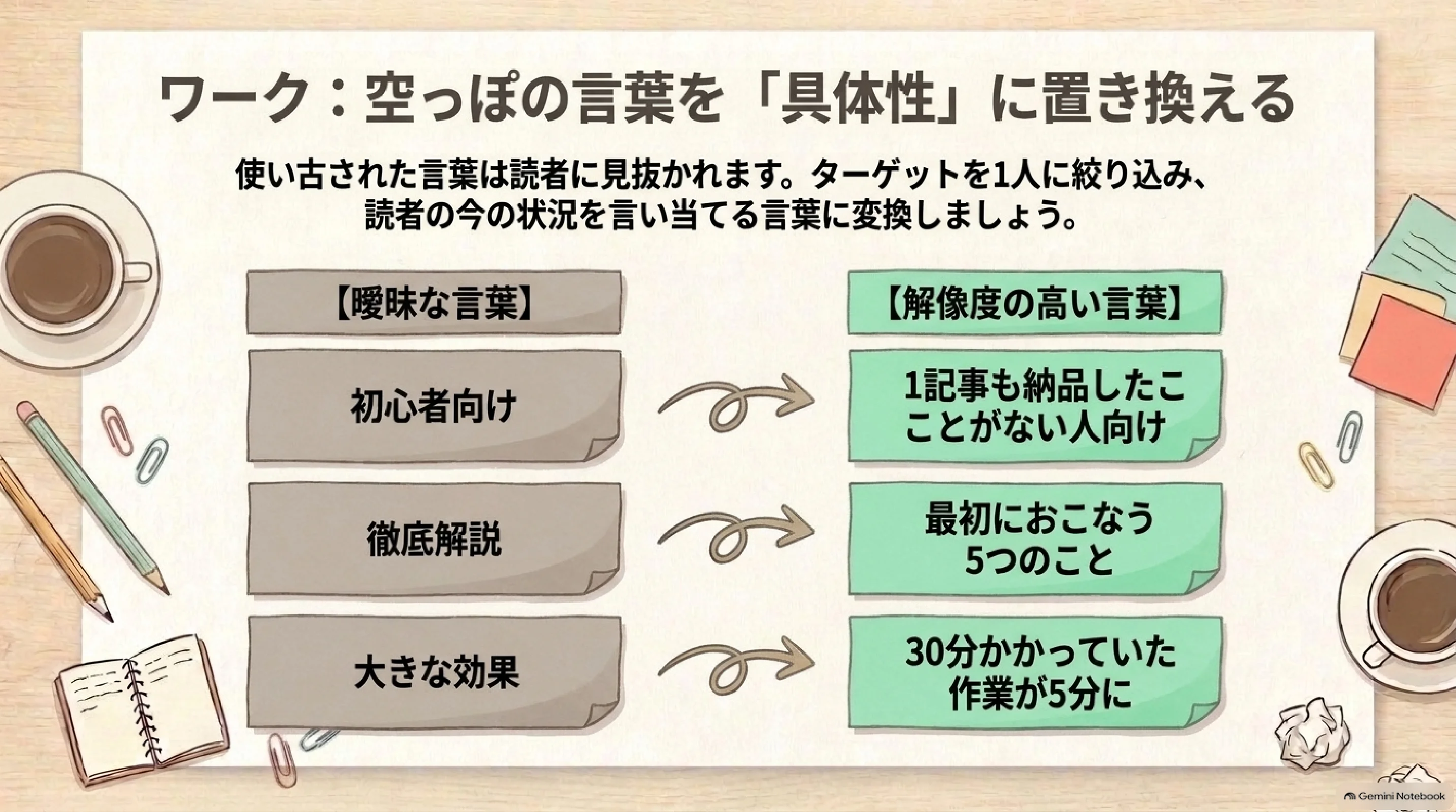 空っぽの言葉を具体性に置き換える