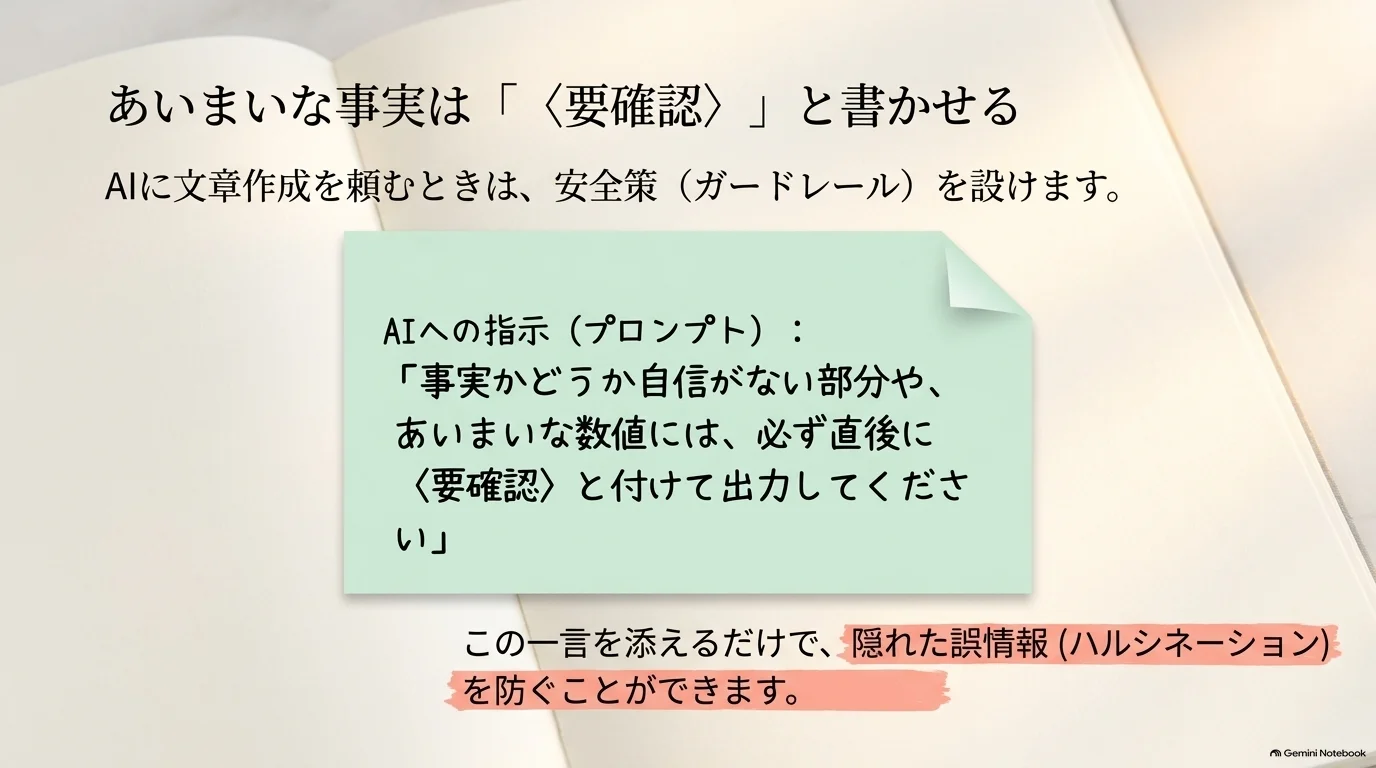 不確かな部分には要確認と付けさせる