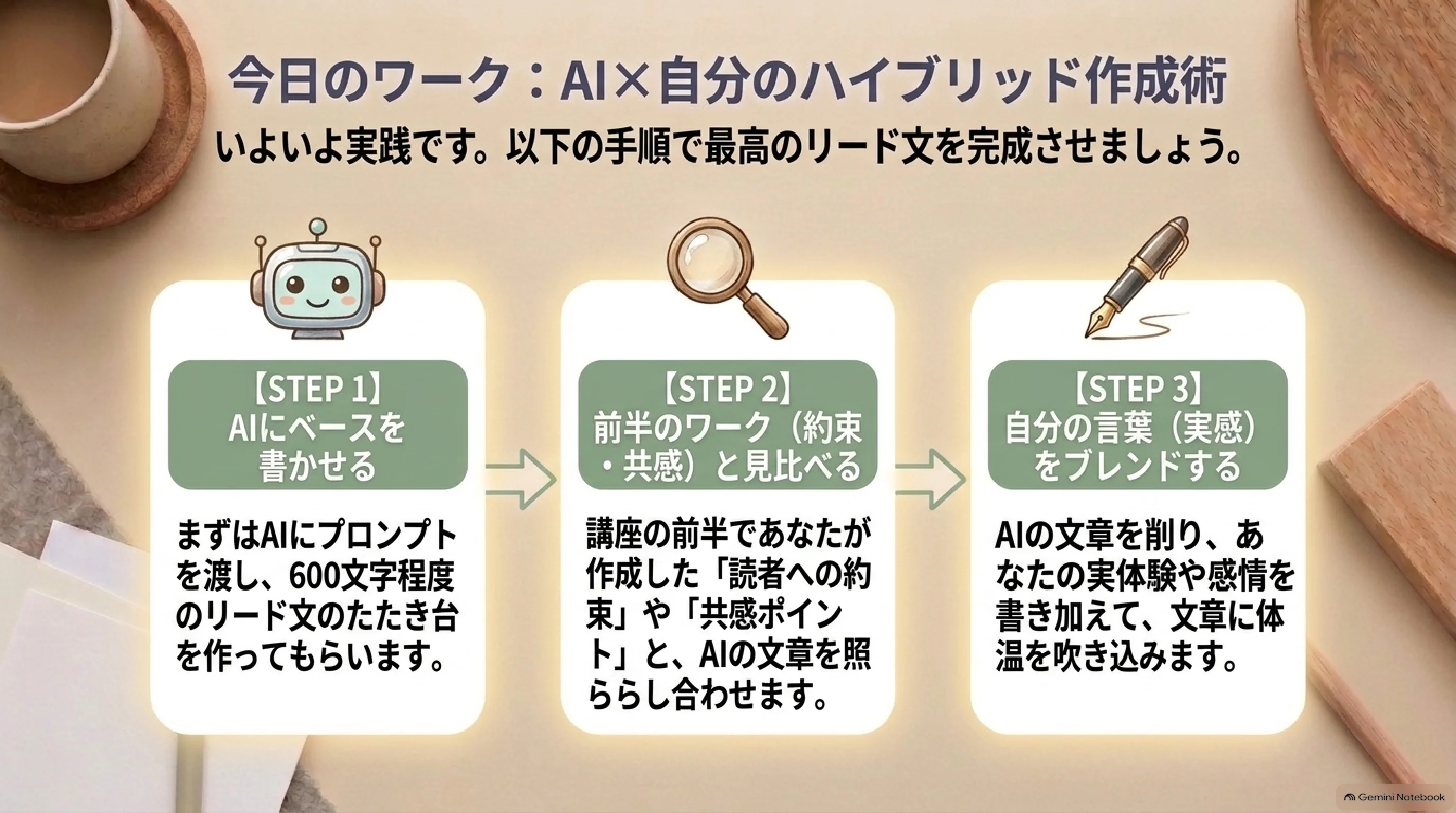 AIのたたき台を自分の言葉に直す3ステップ