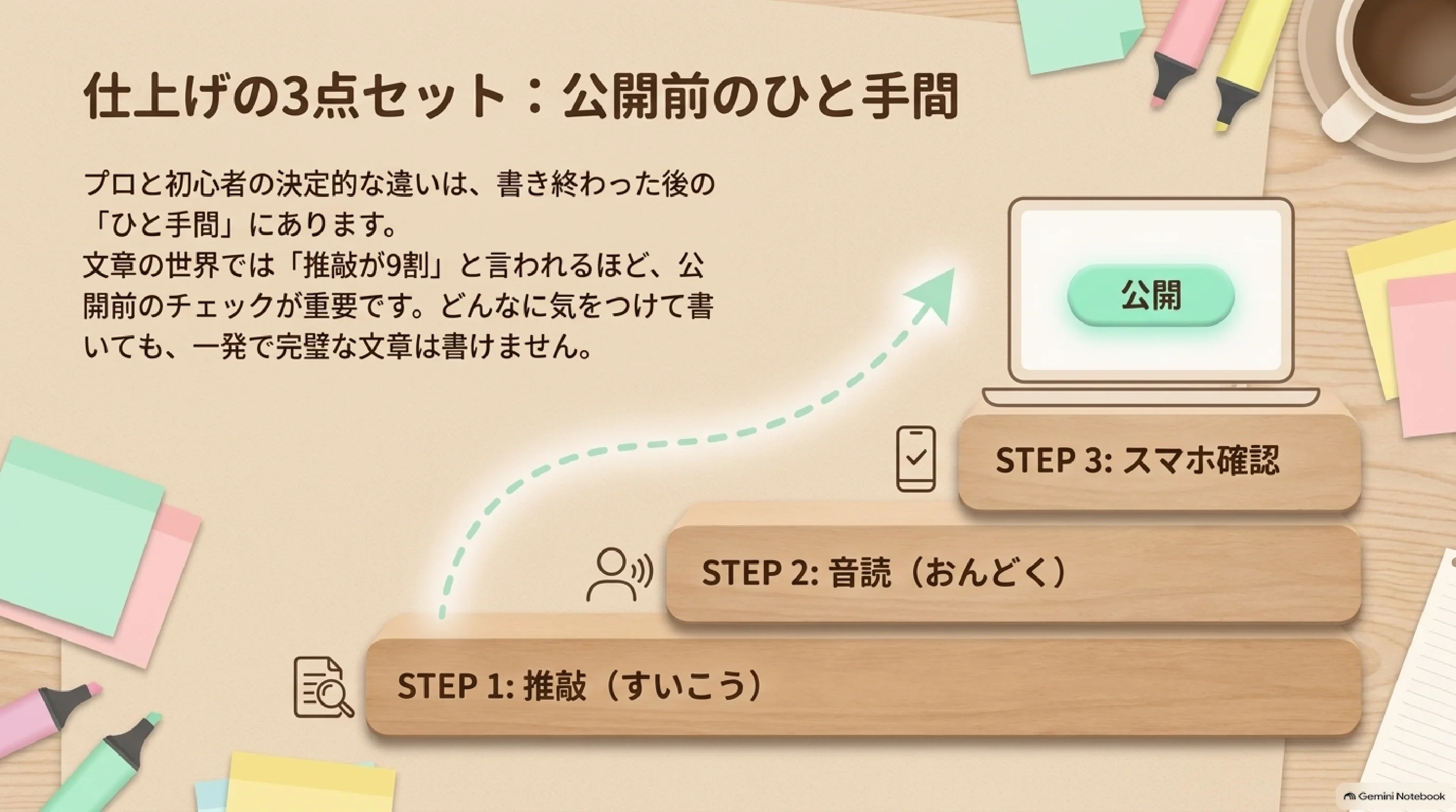推敲・音読・スマホ確認の3点セット