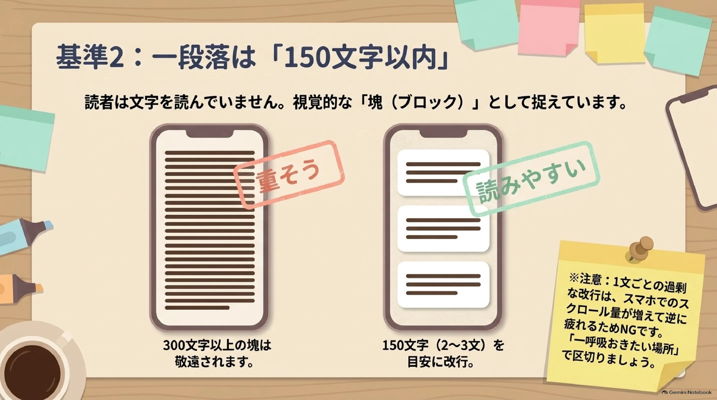 一段落150文字以内の目安