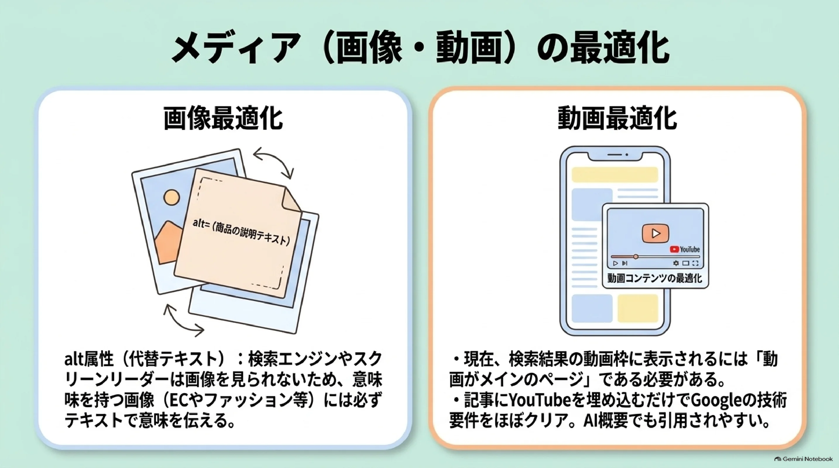 画像のalt属性と動画の最適化