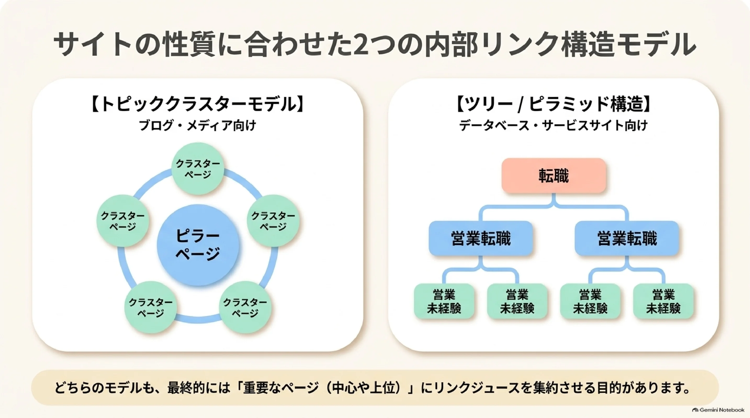 記事型メディアのトピッククラスターとサービスサイトのツリー構造