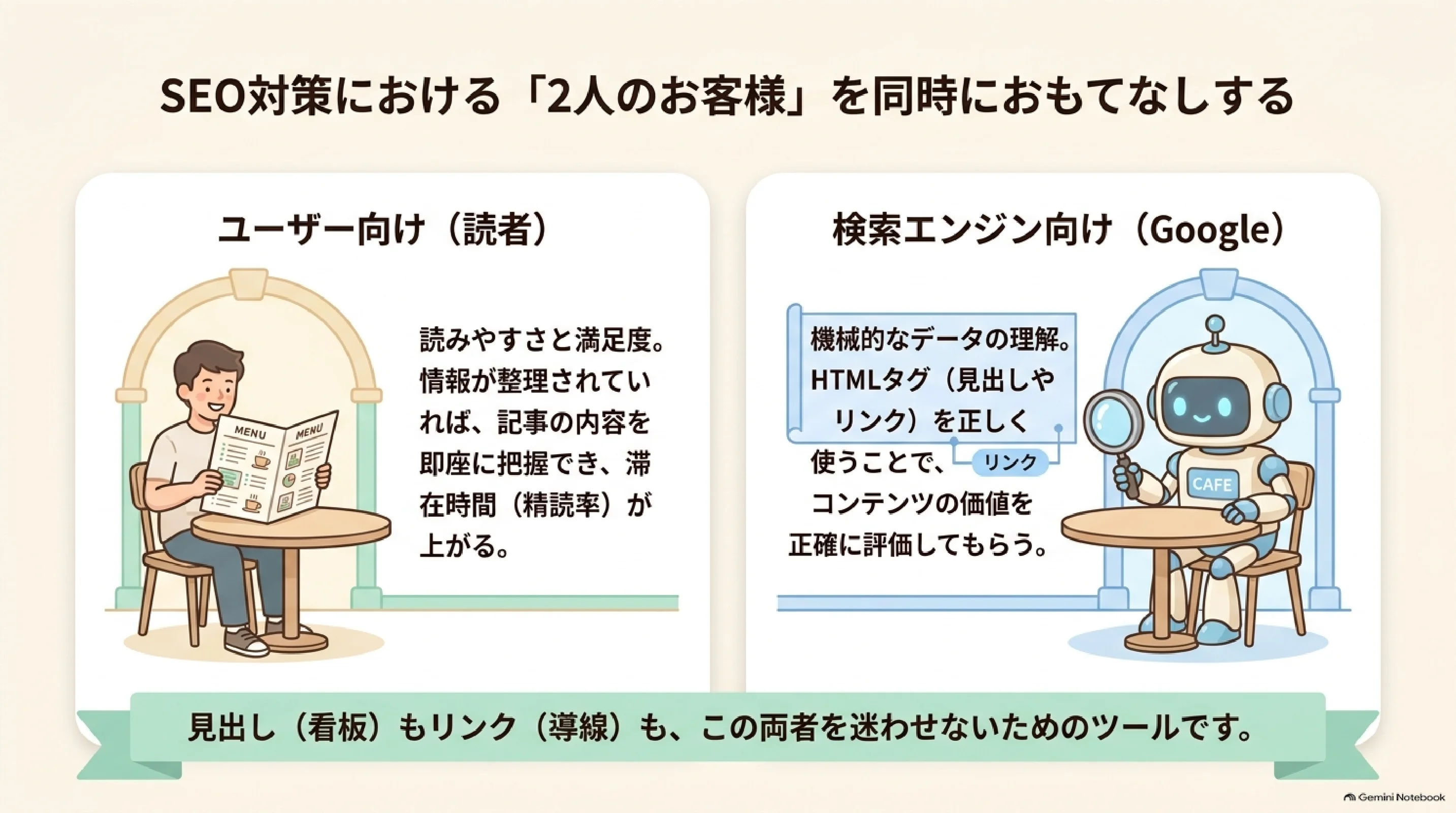 読者向けと検索エンジン向け、2つの案内の役割
