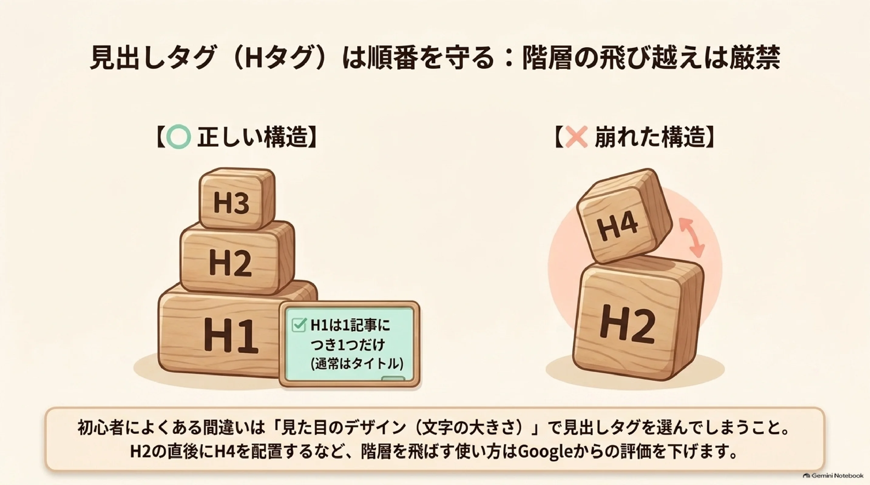H1からH4へ階層を飛び越さず構成する例