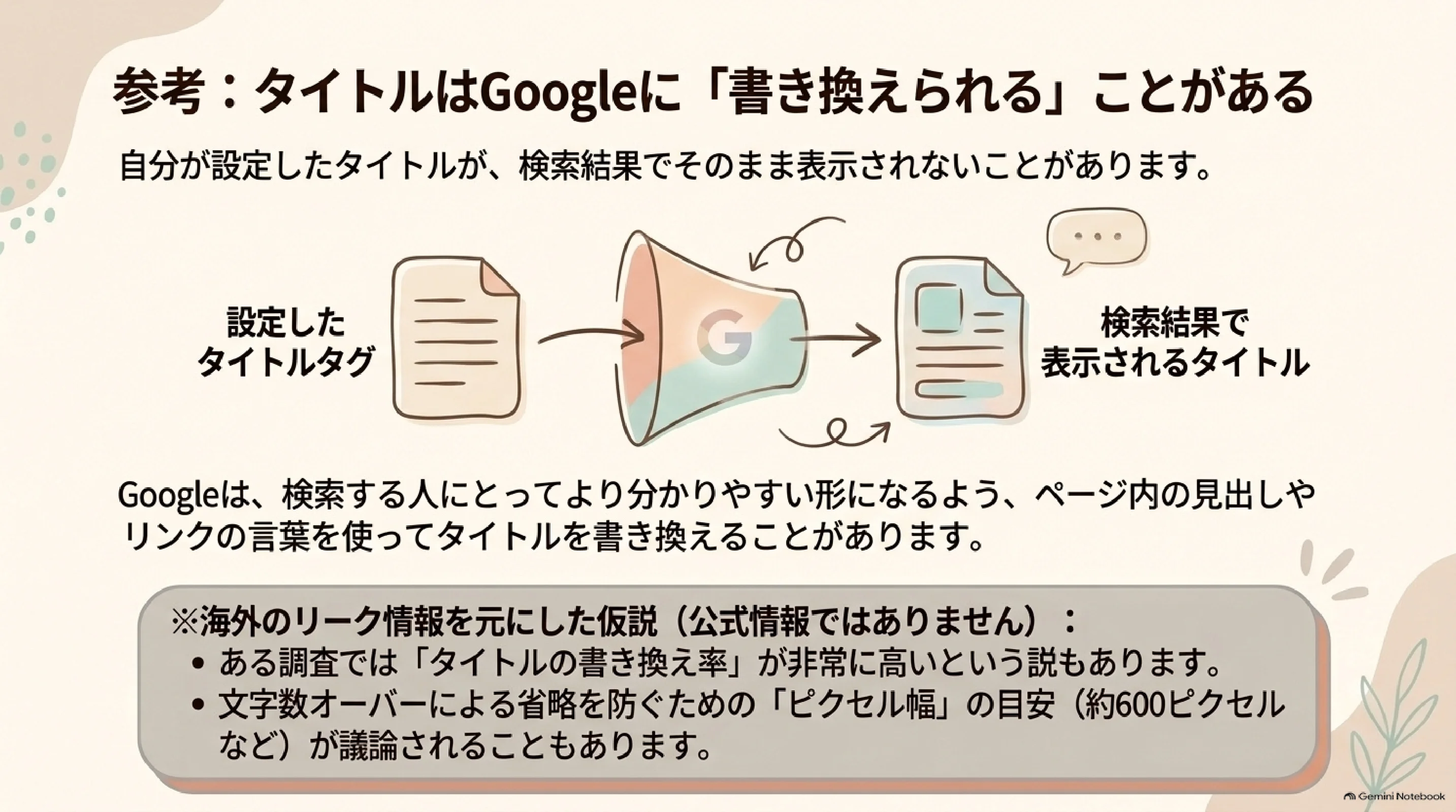 設定したタイトルがGoogleに書き換えられることがあるという参考スライド