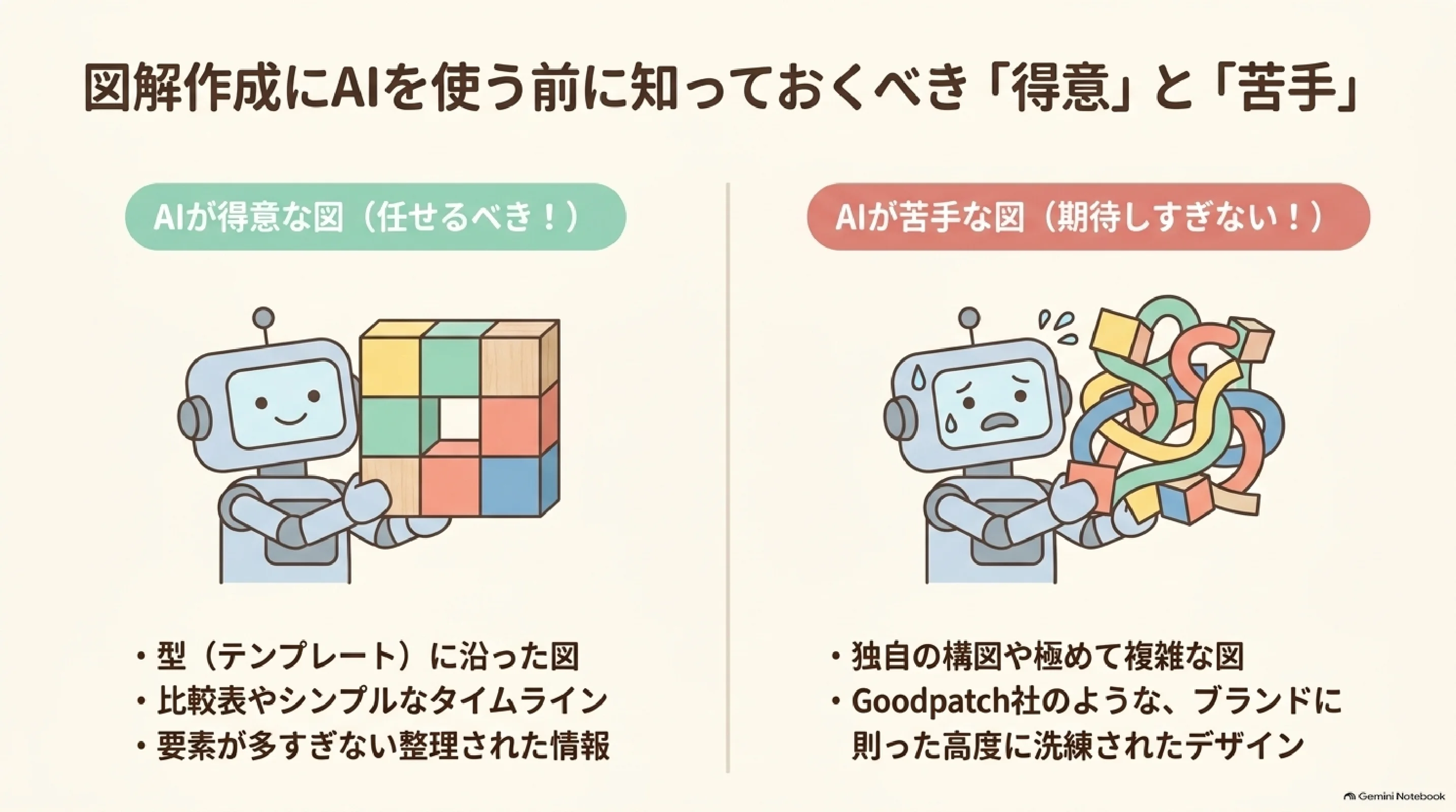 AIが得意な図と苦手な図の対比