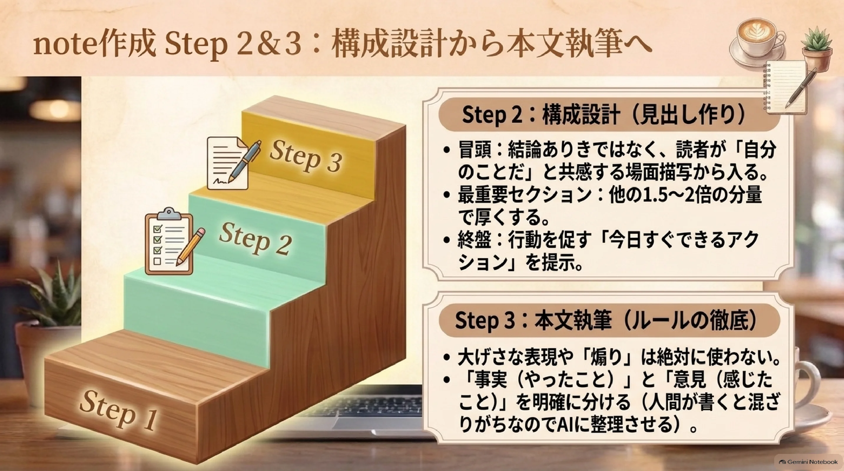 note記事のSTEP2とSTEP3の進め方