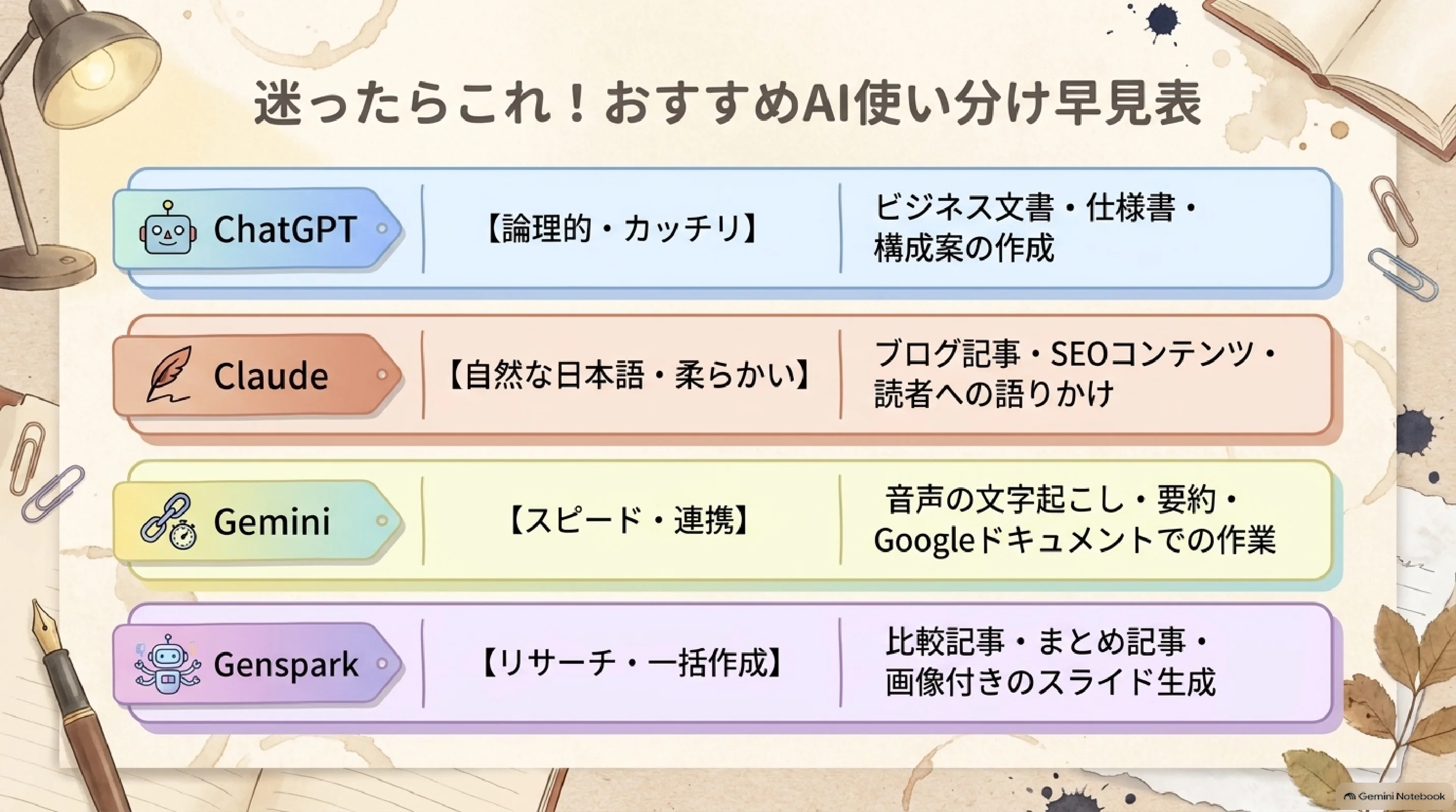 目的からAIを選ぶ早見表